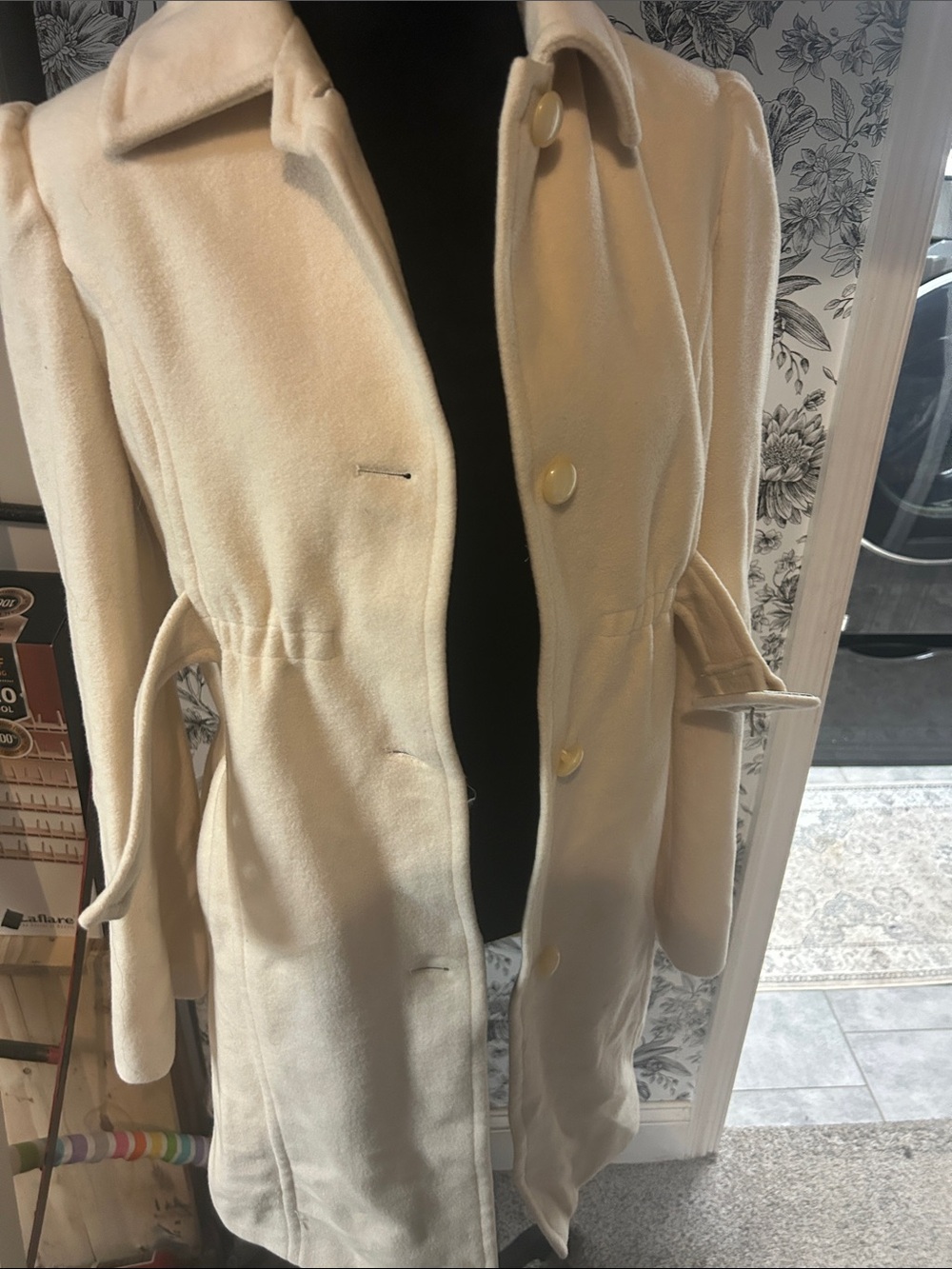 Women's Cream Trench Coat with Waist Tie